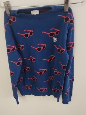 Paul Smith Junior Blue Crewneck Sunglasses-Print Sweater Size 6